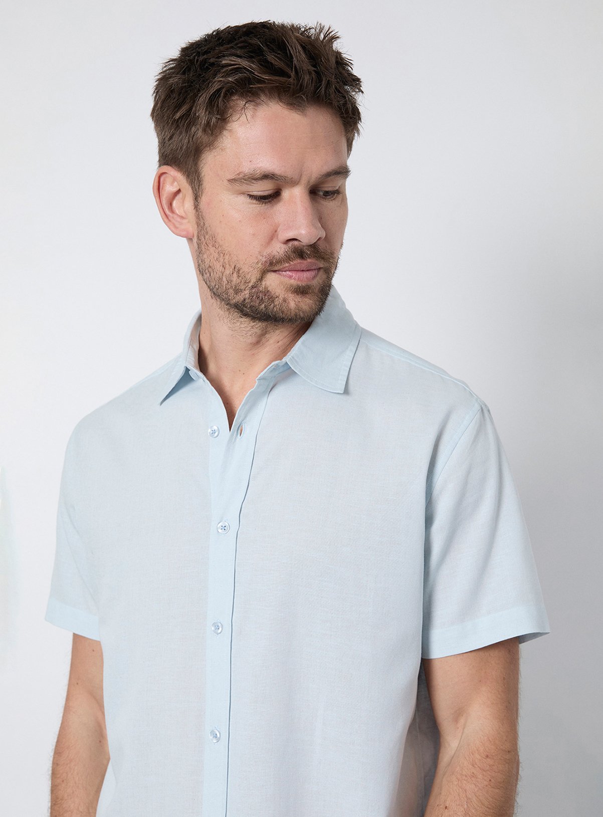 BURTON Light Blue Linen Blend Short Sleeve Shirt M - Image 4 thumbnail
